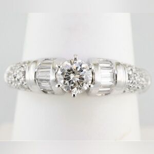Solid 14k white gold natural diamond pavé engagement ring
